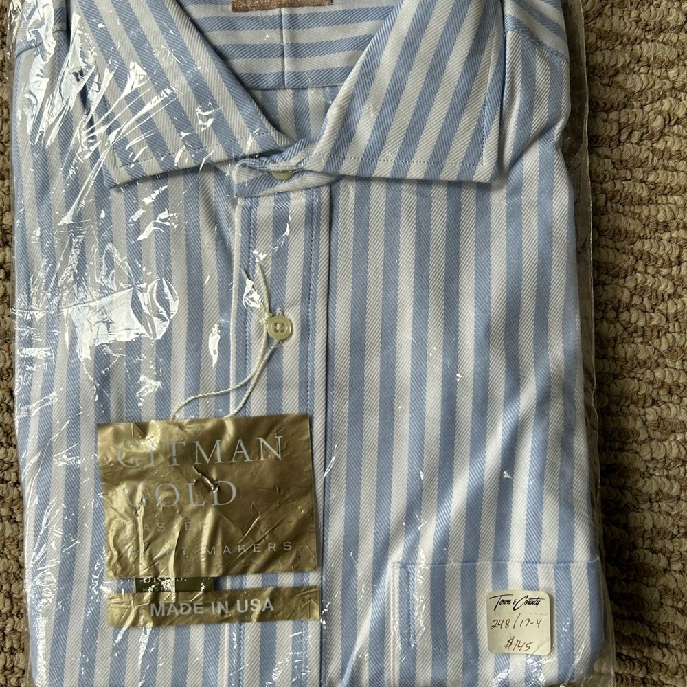 Gitman Brothers Blue and White Striped Dress Shirt Size 17/34 NWT
